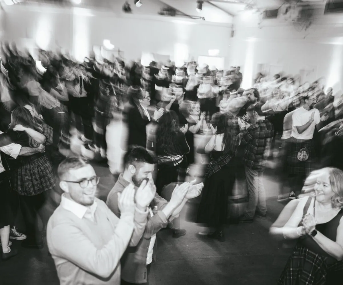 Joyful ceilidh dancing in full swing at Auld Hag’s immersive Burns Night event in London, curated by The Curators of Exiled Scots. Guests in kilts and tartan fill the dance floor in a celebration of Scottish music, culture and connection, captured in motion. A powerful example of large-scale public brand activation rooted in heritage, storytelling and vibrant community experience.